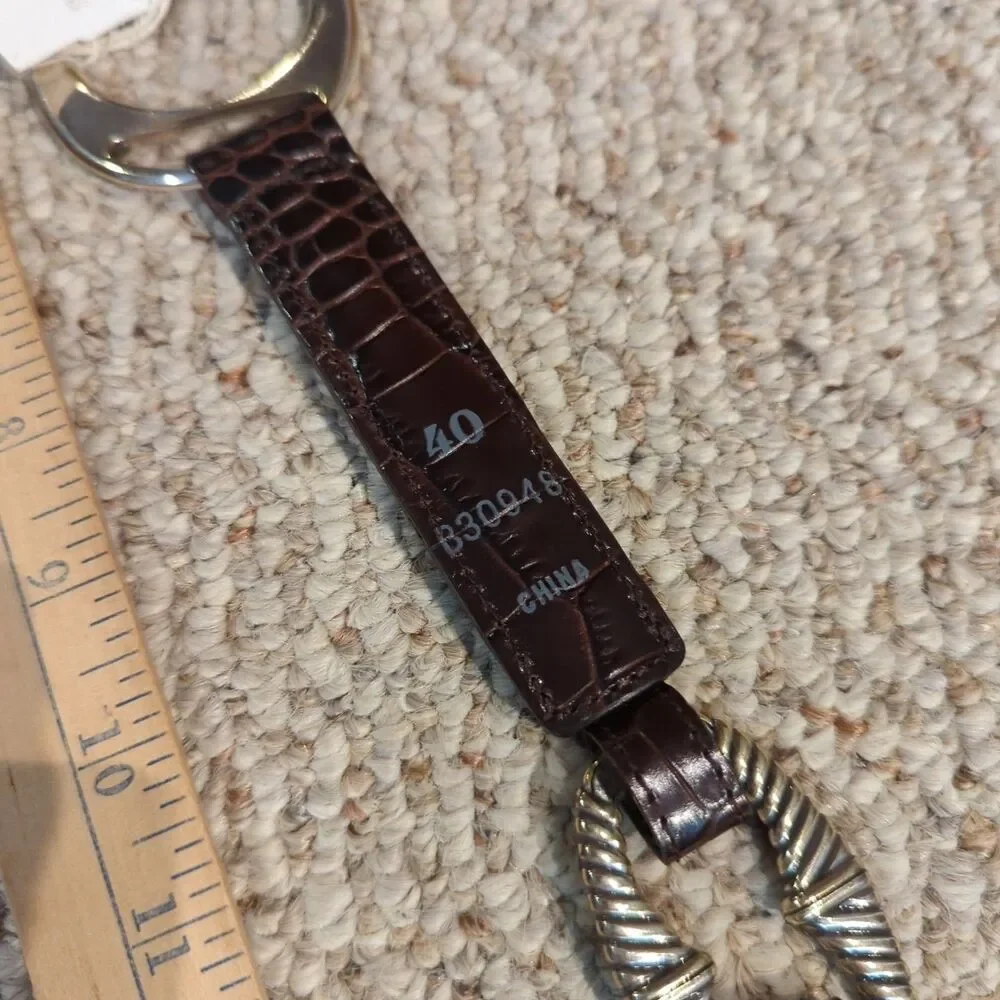 Brighton Stretch Belt Brown Gold Womens 40 Mock Croc Leather Adjustable Buckle